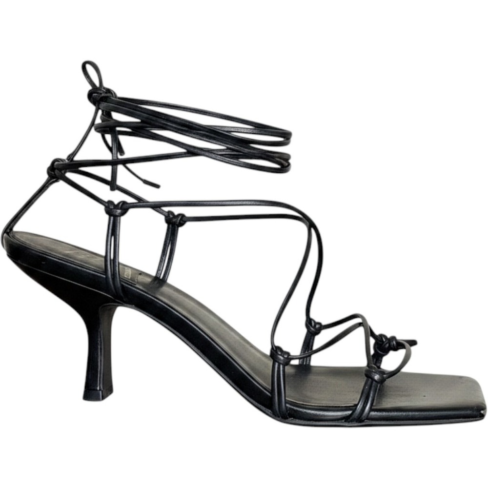 Jeffrey Campbell Black Strappy Sandals Square Toe Ankle Wrap Women's Size 10